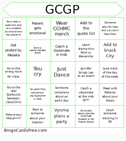 GCGP Bingo Card