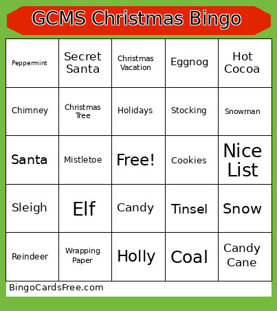 GCMS Christmas Bingo Card