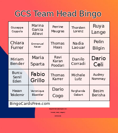 GCS Team Head Bingo Card