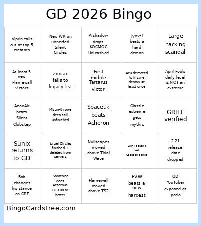 GD 2026 Bingo Card
