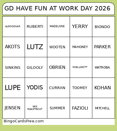 GD HAVE FUN AT WORK DAY 2026 Bingo Card