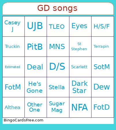 GD songs Bingo