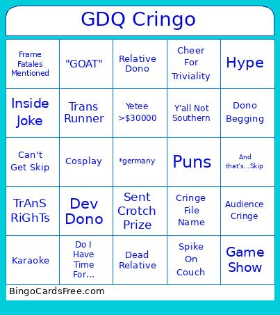 GDQ Cringo Bingo