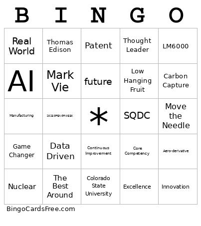 GE Lingo Bingo Card