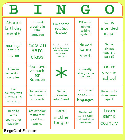 GEC Bingo Card