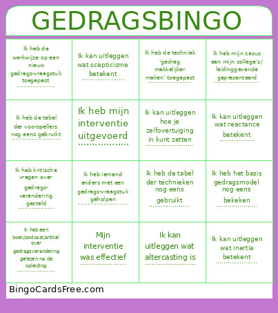 Gedrags Bingo Card