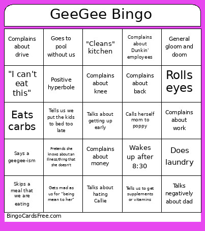 GeeGee Bingo Card