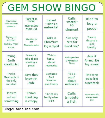 Gem & Mineral Show Bingo Card