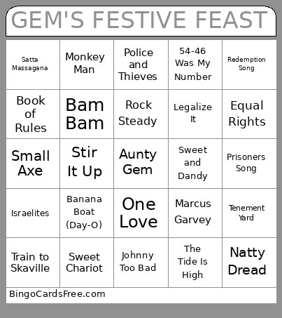 GEM'S FESTIVE FEAST Bingo Card