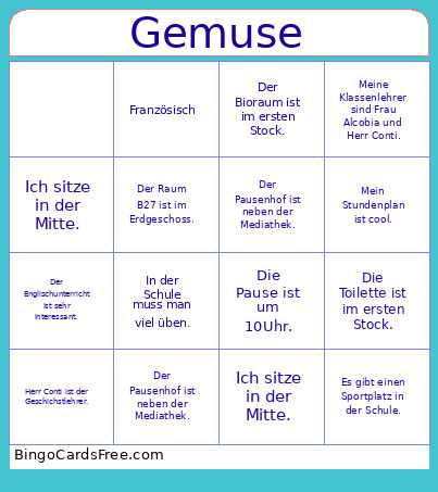 Gemuse Fruchte Berufe Bingo Card