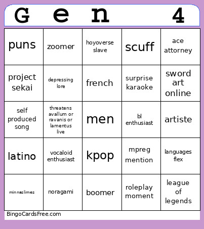 Gen 4 Bingo Card