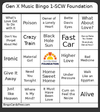 Gen X Music 1-SCW Foundation Bingo Card
