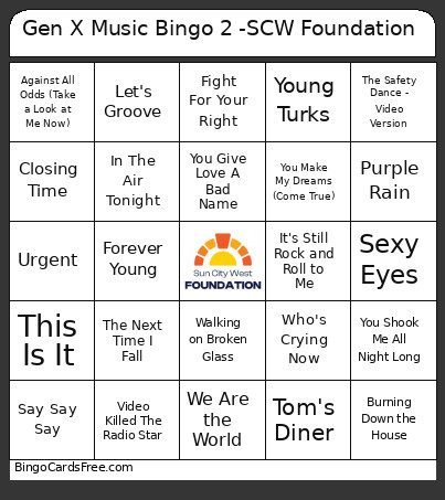 Gen X Music 2 -SCW Foundation Bingo Card
