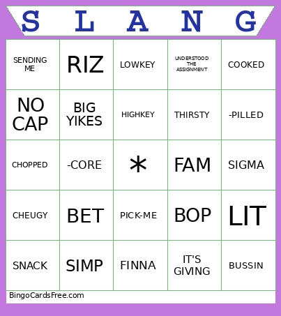 Gen Z Slang Bingo Card