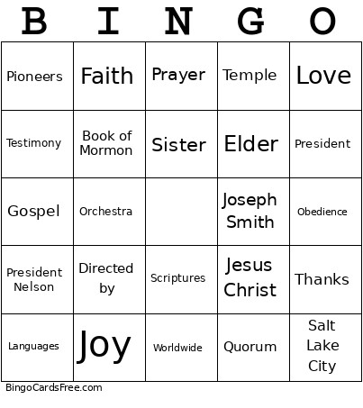 General Conference Bingo Card