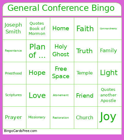 General Conference Bingo Card
