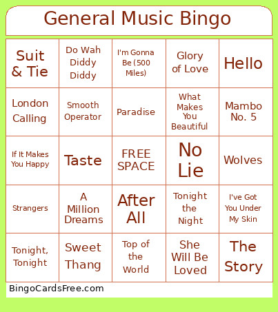 General Music Bingo Card
