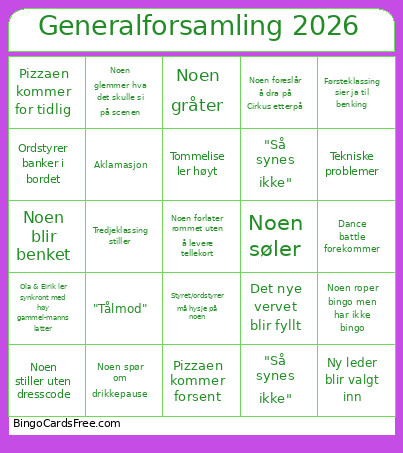 Generalforsamling 2026 Bingo Card