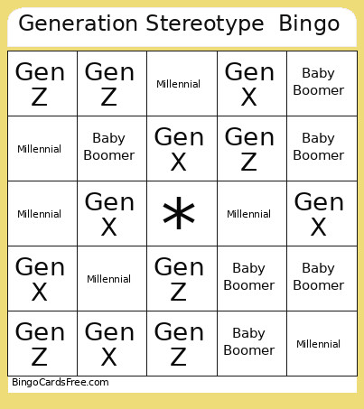Generation Stereotype Bingo Card