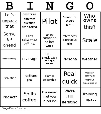 Generic Retreat Bingo Card