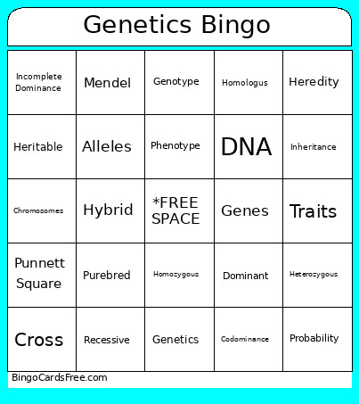 Genetics Bingo Card