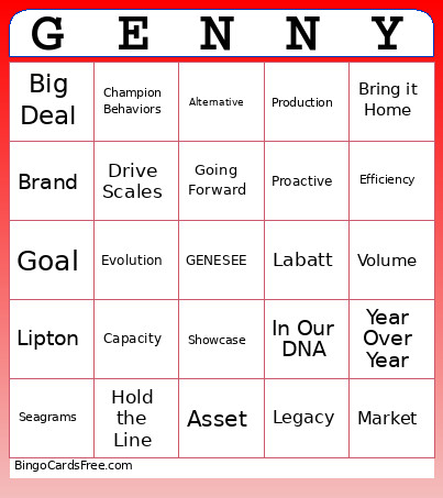 GENNY 2.0 Bingo Card