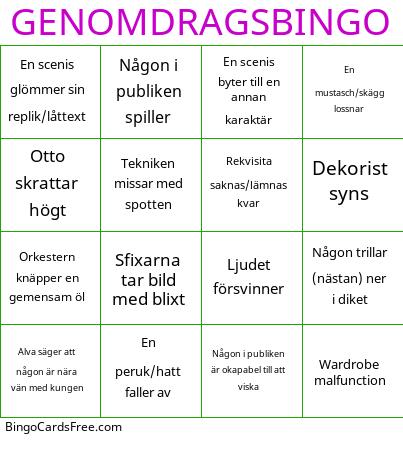 Genomdragsbingo Cards Free Pdf Printable Game, Title: GENOMDRAGSBINGO