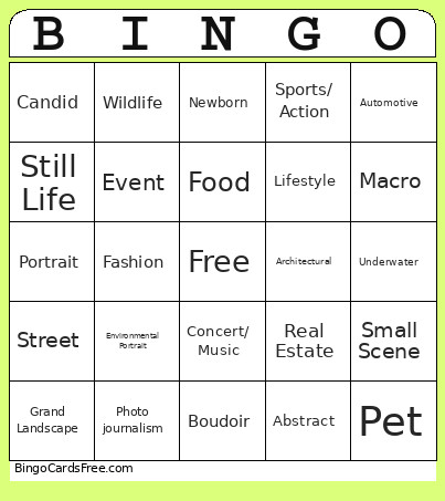 Genre Bingo Card