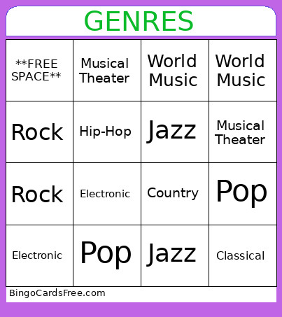Genres Bingo Card
