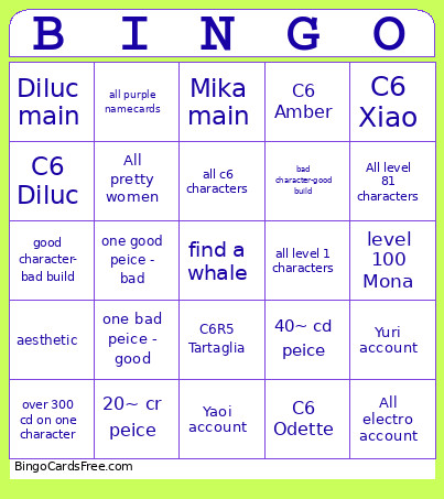 Genshin Bingo Card