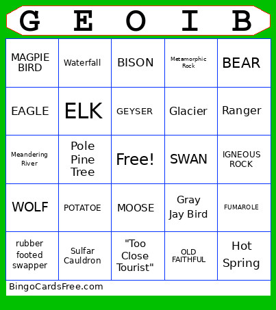 GEO Bingo Card