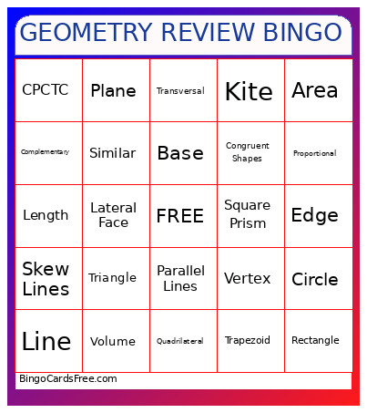 Geo Review -Torres Bingo Card