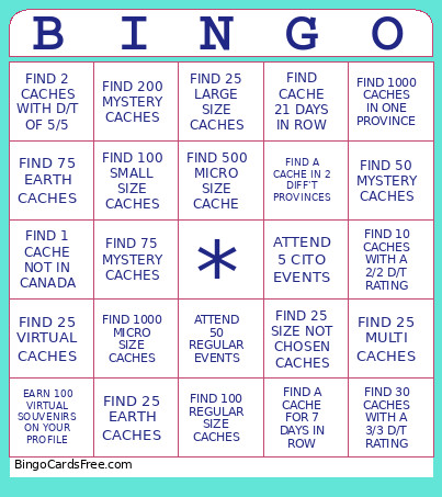 GEOCACHER Bingo Card