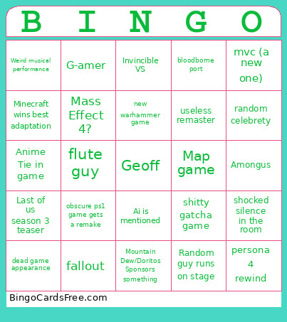 Geoff Bingo Card
