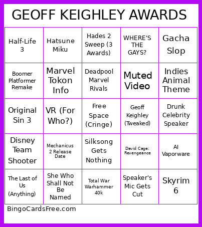GEOFF KEIGHLEY AWARDS Bingo Card