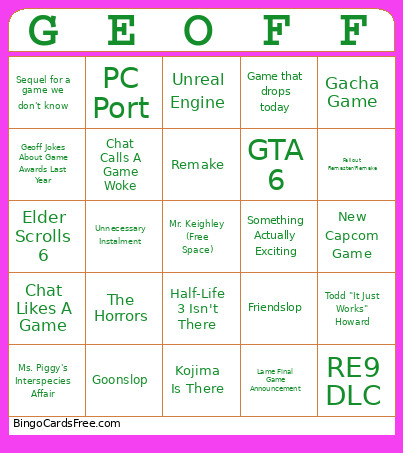Geoff Keighley's SGF Bonanza Bingo Card