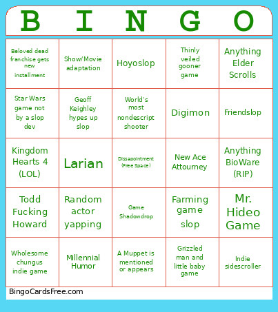 Geoff's Summer Games Boogaloo Bingo Card