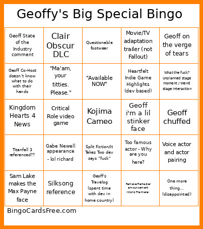 Geoffy's Big Special Bingo Card