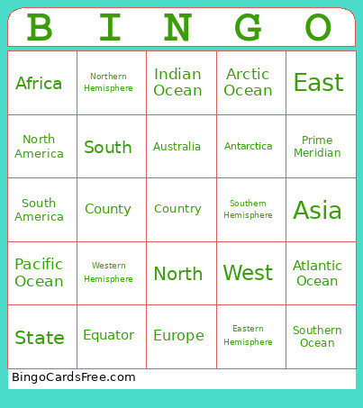 Geography Bingo Card