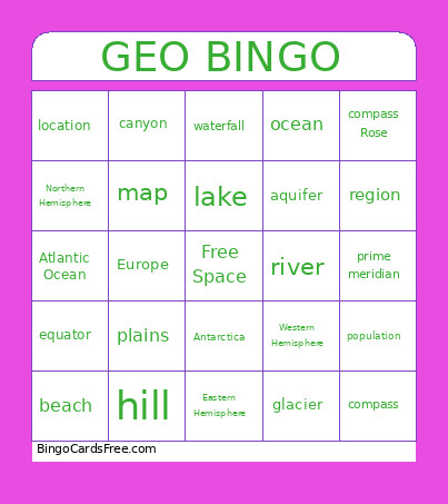 Geography Bingo Card