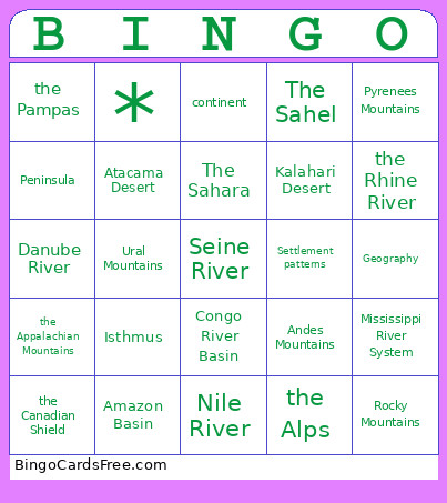 Geography ! Bingo Card