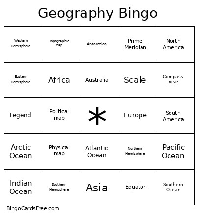 Geography Bingo Card