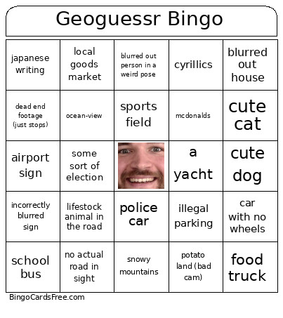 Geoguessr Bingo Card