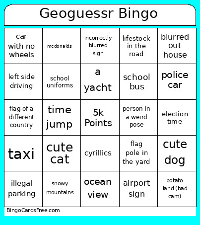 Geoguessr Bingo Card 3
