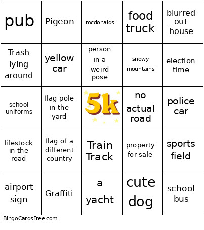 Geoguessr Bingo Card