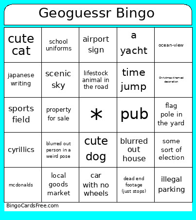 Geoguessr Pierre Bingo Card 2