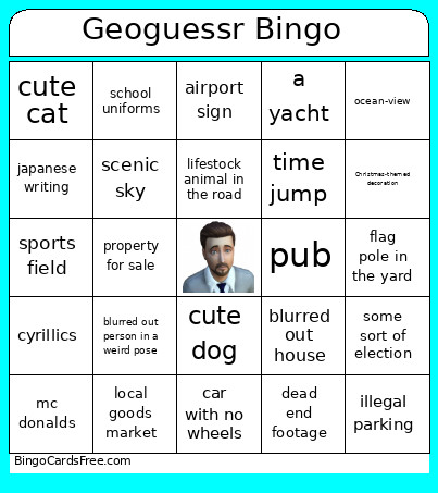 Geoguessr Pierre Bingo Card