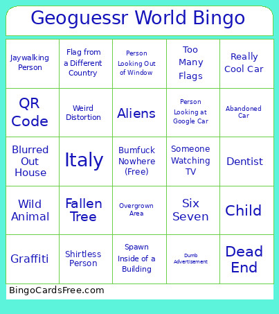 Geoguessr World Bingo Card
