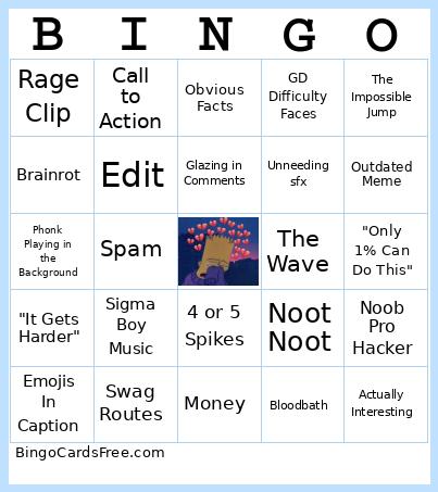 Geometry Dash Shorts Bingo