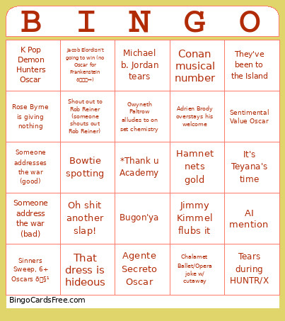 Geoscars 2026 Bingo Card